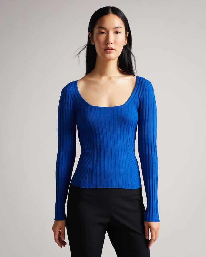 Hauts Ted Baker Open Back Detailed Knit Bleu Clair Femme | PDR-33697010